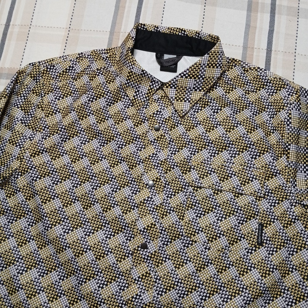 Obermeyer‎ Yellow Geometric AOP full Button Performance Ski Wind Shirt Size XL